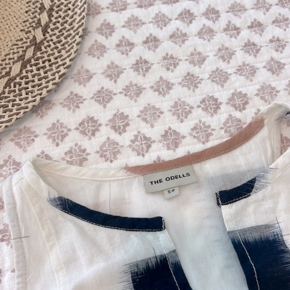 Anthropologie The Odells Yarn-Dyed Henley Shirt Dress Ikat Print Navy Small - Picture 12 of 17